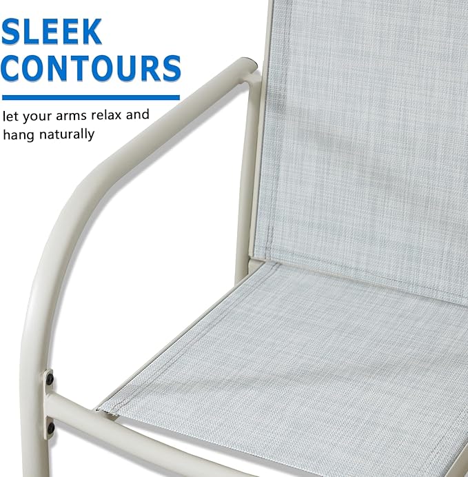 Outdoor Dining Chairs Set of 4, Stackable Patio Chairs with Textilene Fabric, Lightweight Garden Chairs for Poolside, Backyard, Camping, Beige