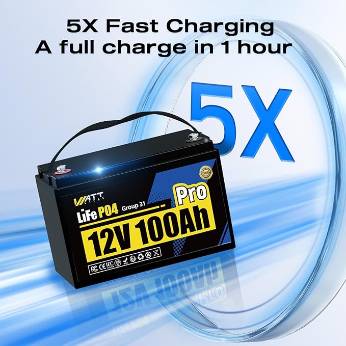 Wattcycle 4Pack 12V 100Ah LiFePO4 Lithium Battery, BCI Group 31,Deep Cycle Up to 15000 Cycles, 110A BMS, Low Temperature Protection, 10 Years Lifespan, Perfect for RV/Home Energy Storage