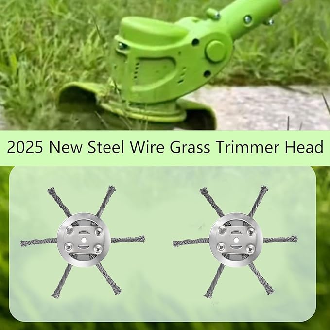 Steel Wire Grass Trimmer Head, 6 Inches Universal Steel Wire Weed Trimmer Head, String Trimmer Replacement Head for Electric Battery Powered Cordless String Trimmer-0.22 inch Hole (1, Silver)