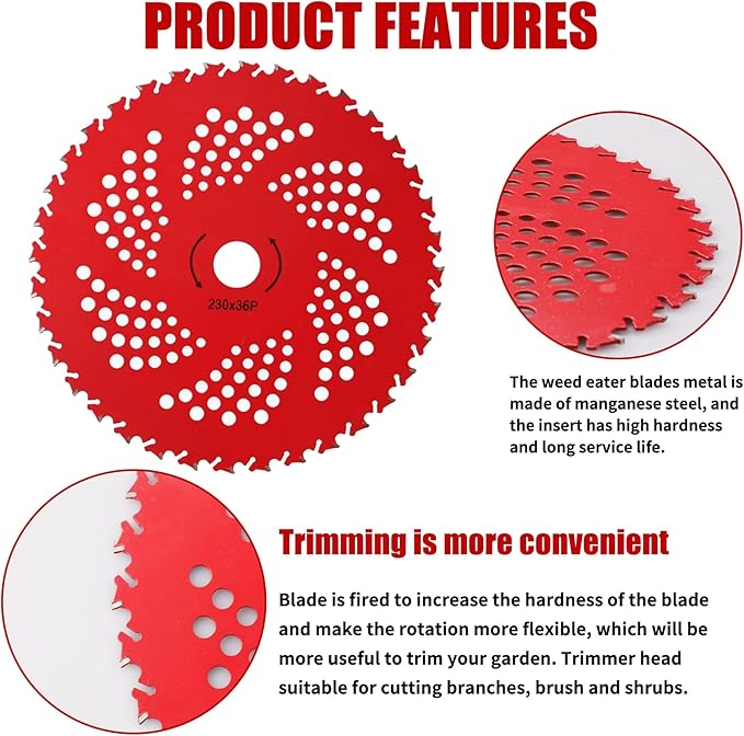 9" x 36 Teeth Carbide Tipped Blades & 9" x20T Carbon Steel Round Chainsaw Tooth Blades & 10" x 80T Brush Cutter Trimmer Blades with Adapter Kit