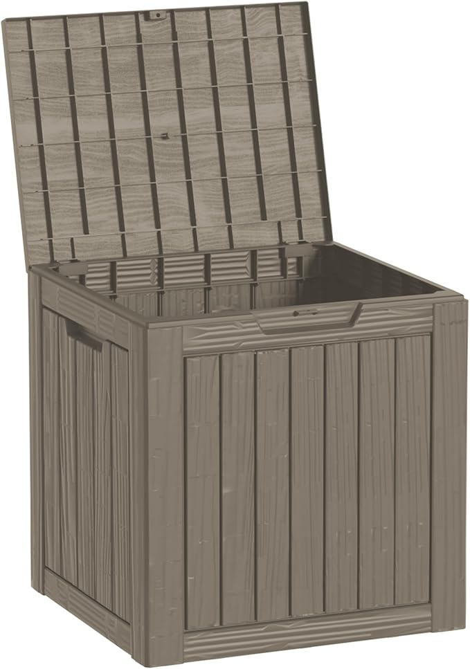 35 Gallon Waterproof Large Resin Deck Box Indoor/Outdoor Lockable Storage Container and Seating for Garden, Pool, and Patio (35 Gallon, Grey)