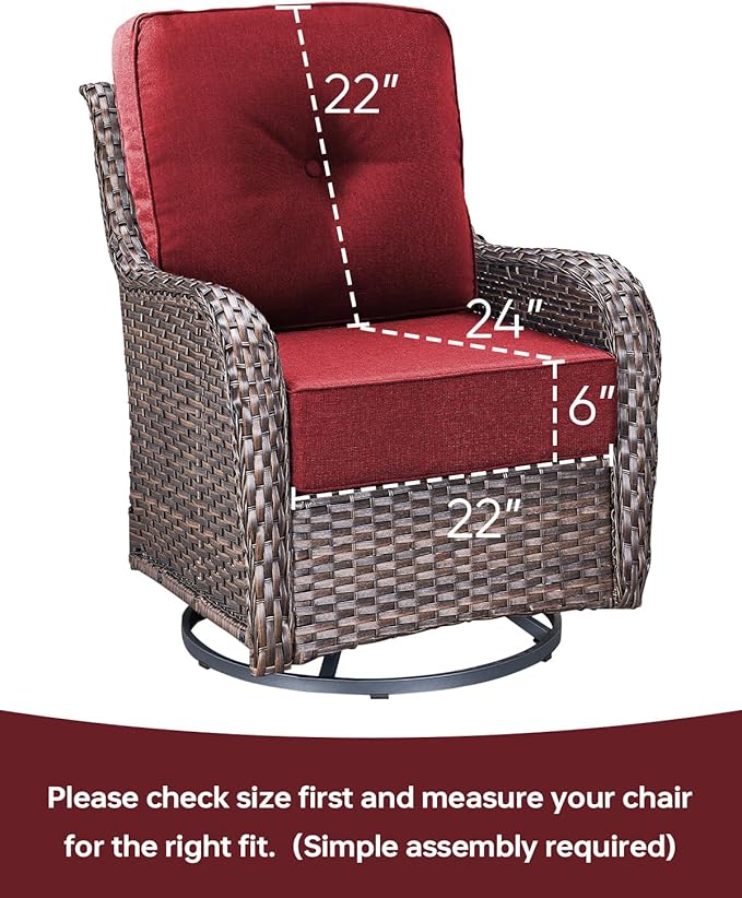 Luxury 22x24/22x25 6-Inch Outdoor Chair Cushions Set of 4 - Heavy Duty Water Repellent Comfortable Cushion for Patio Furniture Set Dining Gliding Rocking Chairs Loveseat L-Shape Sofa - Red