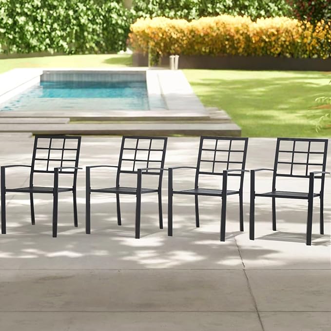 Outdoor Dining Chairs Set of 6, Aluminum Frame Stackable Patio Dining Chairs with Armrest, Wrought Iron Patio Bistro Chairs for Lawn, Backyard, Garden, Porch