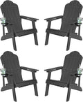 LUE BONA HDPE Adirondack Chairs Set of 4,Plastic Adirondack Chairs with Cup Holder Weather Resistant for Outdoor, Patio, Lawn, Garden, Backyard Deck, Fire Pit, Black