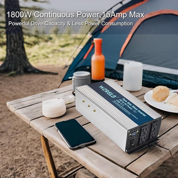 WZRELB 1800W Pure Sine Wave Inverter 36V DC to 110V 120V AC,Car Power Inverter with 4 AC Outlets, LED Display,Off-Grid Portable Power Converter for Home, RV, Truck, Camping