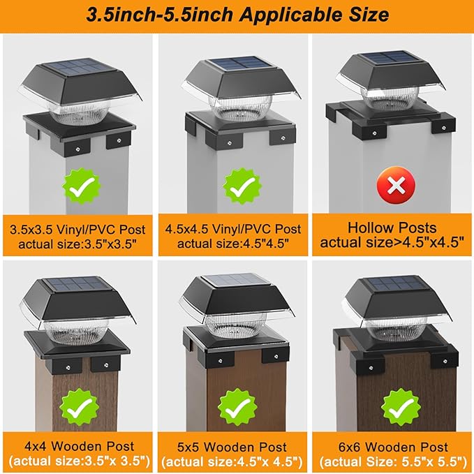 INDARUN 4x4 Post Solar Lights, Fence Deck Post Solar Outdoor Lights Fit 4x4 5x5 6x6 Wood Posts/4x4 Vinyl Posts Caps, Cold White & Warm White, 120 Lumen, for Patio Porch Garden Landscape Lighting