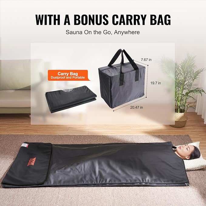 VEVOR Sauna Blanket for Detoxification, Portable Far Infrared Sauna for Home, PU Sauna Bag w/Therapy Stones & Carbon Fiber Heating, 1-6 Level Adjustable Temp 95-185℉, 1-60 Minutes Timer, 75 x 35in