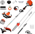 Gas Weed Eater, 52cc 2 Stroke Weed Wacker 6 in 1 Lawn Mover Include String Trimmer Brush Cutter Pole Saw Hedge Trimmer for Yard Garden Care 9500rpm 3000r/min Engine Speed 120cc Oil Tank Orange