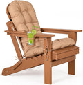 nalone Folding Adirondack Chair with Cushion with Cup Holder, HDPE Plastic Oversized Patio Chair Weather Resistant, Used in Outdoor, Fire Pit, Deck, Garden, Campfire Chairs (Teak)