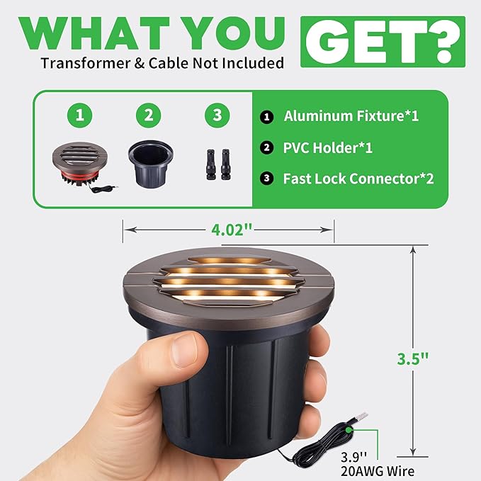 Well Lights Low Voltage, 12V In Ground LED Landscape Lights, IP67 Waterproof Outdoor, Louvered Top Aluminum ORB for Garden Driveway 6W 350LM 12 Pack
