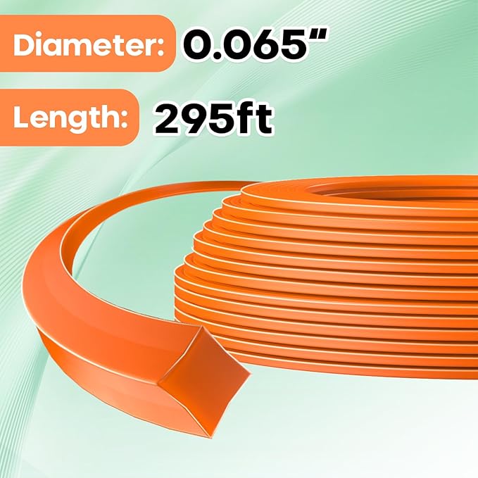 String Trimmer Line .065", 295 Feet Weed Eater String, Square Trimmer Line for Universal Replacement, Orange Premium Nylon String Trimmer Line for Light Grass&Weeds