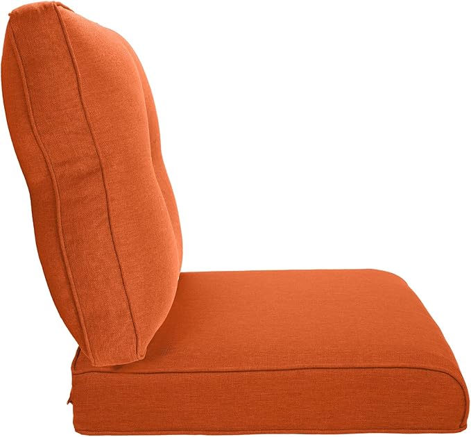 Pop 22x25/22x24 Outdoor Furniture Cushions Set of 6 - Comfortable Patio Chair Cushion for Rattan Wicker Dining Rocking Swivel Chairs Loveseat Couch L-Shape Sectional Sofa - Orange/Button