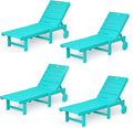 Outdoor Chaise Lounge Chairs Set of 4, 26.8” Super Wide Lounge Chair Outdoor, HDPS Pool Chairs with 5 Positions, Patio Lounge Chair with Wheels for Pool,Lawn,Backyard, Aruba Blue