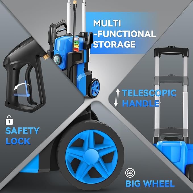 Pressure Cleaner, 5000 PSI 4.0 GPM Heavy Duty Power Cleaner, with 4 Nozzles,Foam Cannon,33FT Hose Reel and 500ml Soap Bottle for Home/Cars(Blue)