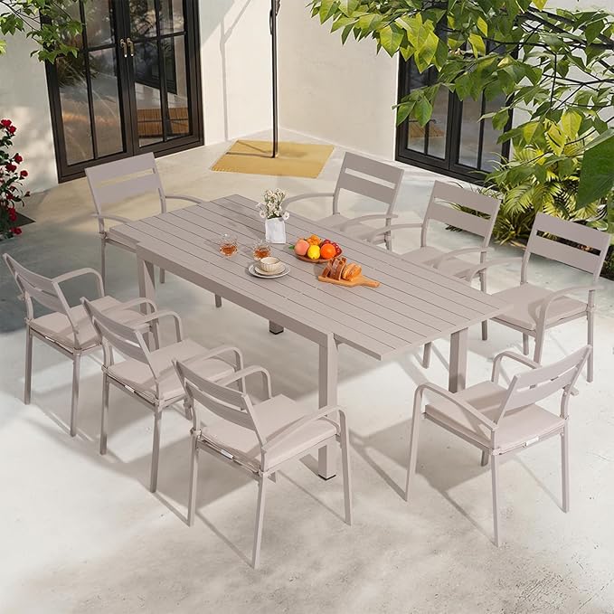 Soleil Jardin Outdoor Aluminum 2-Piece Patio Dining Chairs with Cushions, Stackable Bistro Chairs for Balcony, Garden, Backyard, Flaxen Finish & Beige Cushion