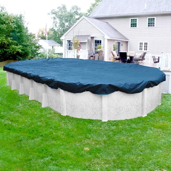 Pool Mate 15 x 30 ft Classic Blue Winter Oval Pool Cover for Above Ground Pools, 4 ft Overlap (19 x 34 ft Cover Size), Solid 8 x 8 Scrim, 2.36 oz/yd2, 10-Year Warranty, Style: 351530-4PMA