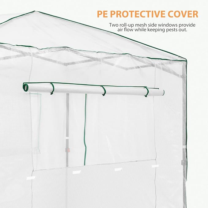 EAGLE PEAK Replacement Cover for 8x6 Portable Walk-in Pop up Greenhouse, Front and Rear Roll-Up Zipper Entry Doors and 2 Large Roll-Up Side Windows (Frame Not Included), White