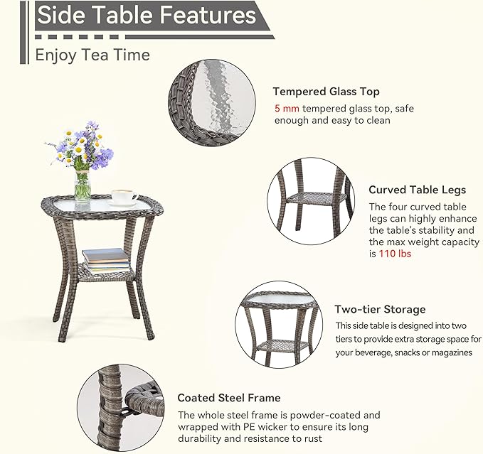 Wicker Patio Furniture Set 8-PCS with A 3-Seat Sofa, 2 Swivel Rocking Chairs, 2 Armchairs, 2 Ottomans and 1 Side Table Patio Conversation Set, Orange