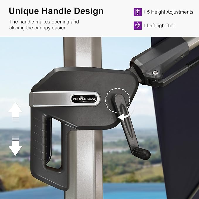 PURPLE LEAF 8' X 10' Left-right Tilting Patio Umbrella Outdoor Swivel Cantilever Umbrella Aluminum Offset Umbrella with Champagne Frame and 360-degree Rotation for Garden Deck Pool, Navy Blue