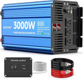 3000 Watt Pure Sine Wave Power Inverter 12V DC to 110V 120V Converter for Home, RV and Off-Grid Solar Systems with 3 AC Outlets, Dual USB Ports, LCD Display and Remote Control