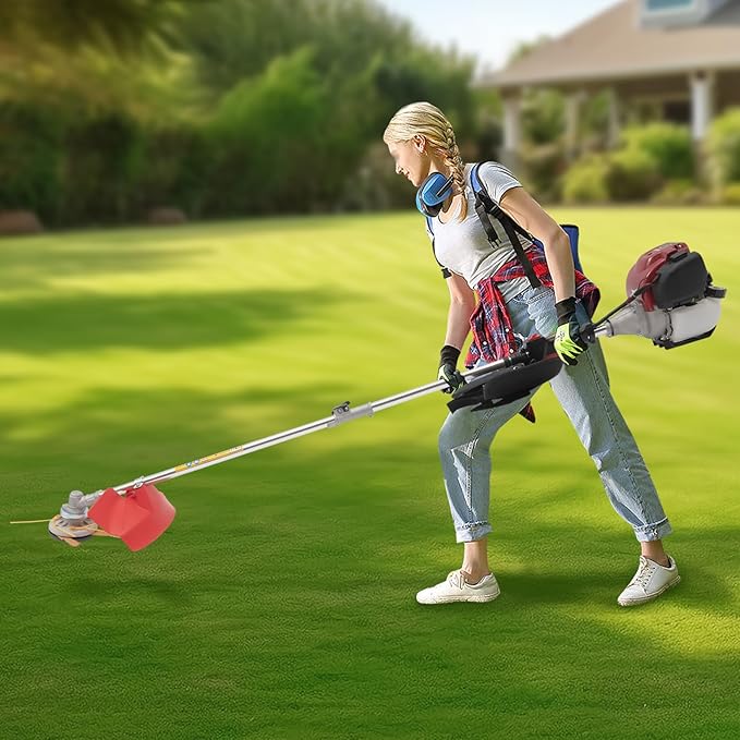36CC Weed Wacker, 750W Gasoline Grass Trimmer, 8500R/Min Lawn Brush Cutter, 4-Stroke Garden Mower with Grass Baffle & Funnel for Lawn Pond Side Weed Removal Landscaping