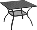 VICLLAX 37.8" Square Outdoor Patio Table, All Weather Metal Outdoor Dining Table for Lawn Garden, Black Tabletop