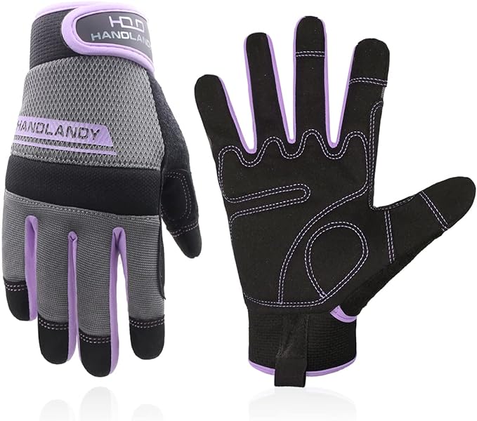 HANDLANDY Women Safety Work Gloves Utility Touch Screen Working Grip Glove for Yardwork Gardening Breathable Mechanic Gloves