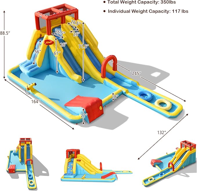 BOUNTECH Inflatable Water Slide, Dual Surfing Slides Kids Water Slide Park Jump Bouncy Castle w/2 Swimming Rings, Large Splash Pool, Backyard Outdoor Blow up Water Slides Inflatables for Big Kids