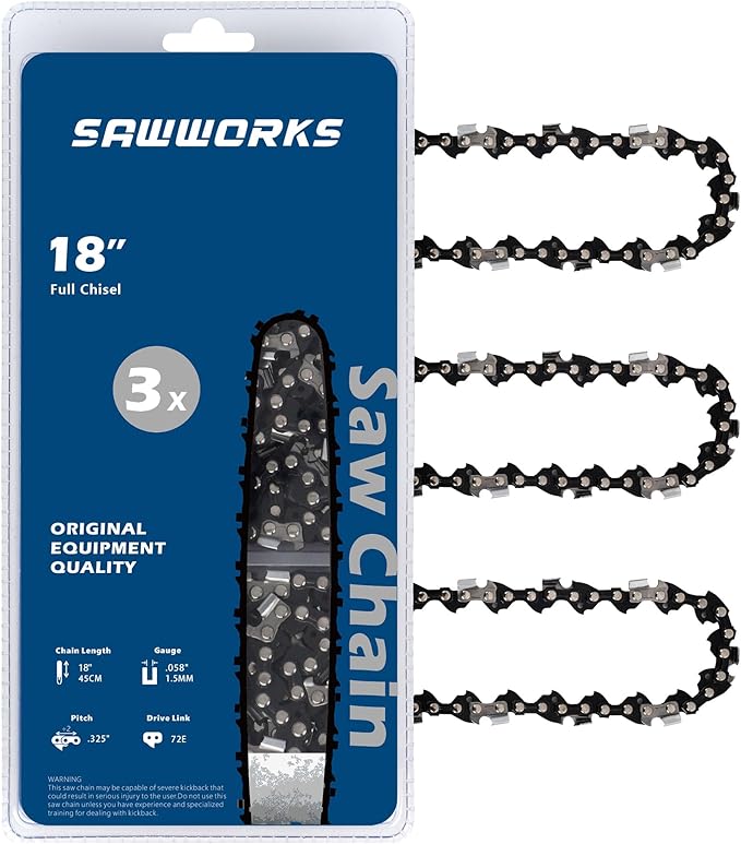 3-Pack 18 Inch Chainsaw Chain, 325" Pitch .058" Gauge 72 Drive Links for X-Cut S35G Husqvarna 543XP, 545(Mlll), 550XP(Mlll), 440, 445, Oregon 21LGX072G, 21BPX072G and More