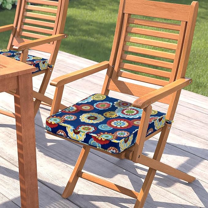 Magpie Fabrics Indoor Outdoor Waterproof Square Chair Cushion, 18" x 18" x 2.5", 2 Pack, Water Resistant Seat Cushions, for Patio Garden Office, Floral Navy
