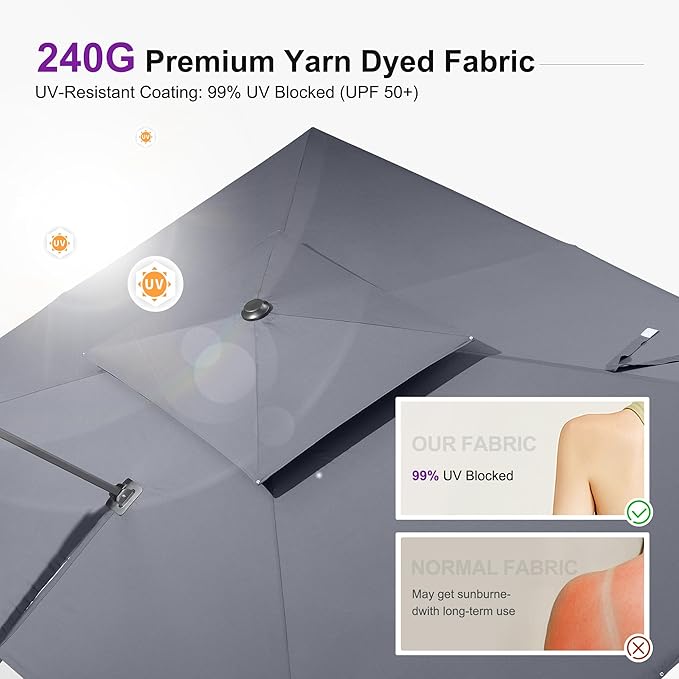 PURPLE LEAF 9' X 12' Patio Umbrella with Base Outdoor Rectangle Umbrella Large Cantilever Umbrella Heavy Duty Outdoor Market Umbrella for Garden Deck Backyard Pool Grey