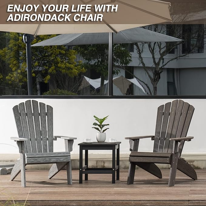 Adirondack Chair Set of 2, Outdoor Oversized Patio Chair Poly Lumber Weather Resistant & Durable Fire Pits Chair for Poolside,Lawn and Garden,350lbs Weight Capacity (Grey)