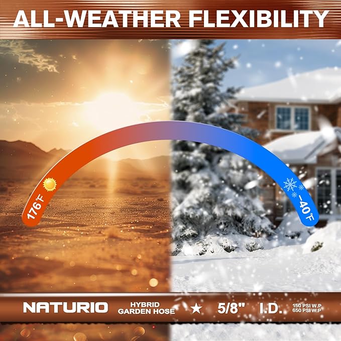 Short Leader Garden Hose 5/8" x 15ft, No Kink Lightweight Water Hose, Hybrid Rubber, Heavy Duty, 650 Burst PSI, Male to Female Fittings