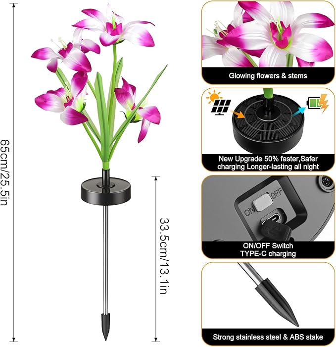 Solar Flowers Lights - Upgraded Outdoor Lily Flowers Lights, 7-Color Changing & Waterproof Outdoor Solar Lights for Garden, Patio, Backyard,Party and Office (Lily, 2)