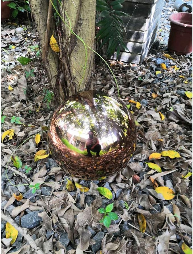 15 cm/6 inch Diameter Gazing Globe Mirror Ball,Rose Gold Stainless Steel Polished Reflective Smooth Garden Sphere,Colorful and Shiny Addition to Any Garden or Home