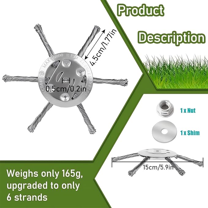 6 Inch Steel Wire Rotary Heavy Duty Weed Brush Cutter Wheel Grass String Trimmer Blades Head Universal Metal Wire Weed Eater Trimming Head Replacement Weed Wacker Weedeater Attachments (3 heads - 8in)