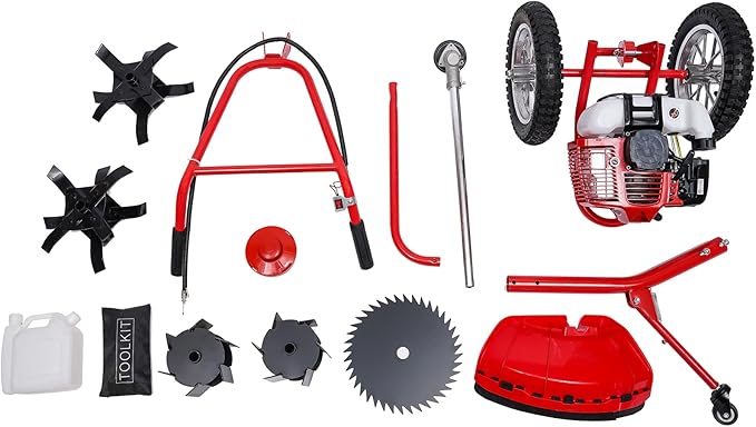 2-Stroke Hand Push Lawn Mower Gas Powered with Wheels,1.8KW 49CC Single-Cylinder Gasoline Engine Grass Trimmer Lawn Mower,Height Adjustable and Rear Wheels Foldable,6500-7000r/Min