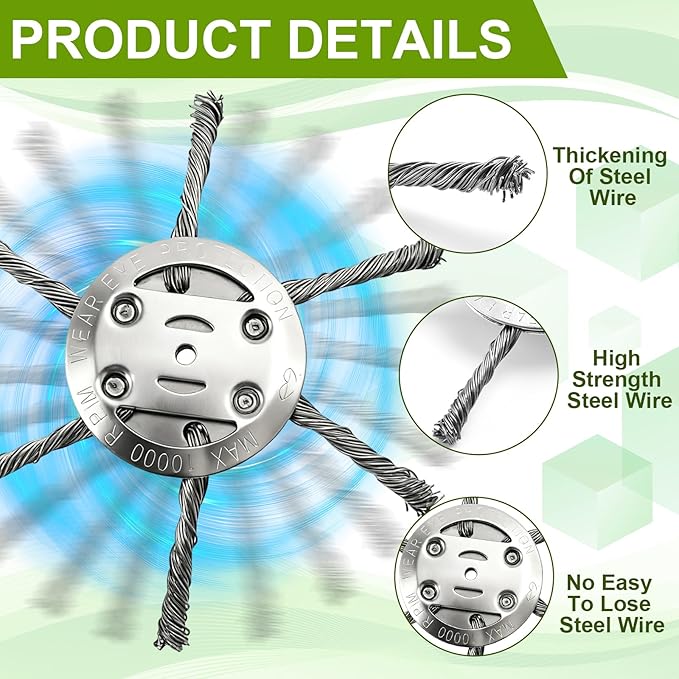 2025 New Upgrade 6 Inches Steel Wire Grass Trimmer Head Universal Steel Wire Weed Eater Head String Trimmer Replacement Brush Blade for Electric Battery Powered Cordless String Cutter (1Pc 6 Blades)