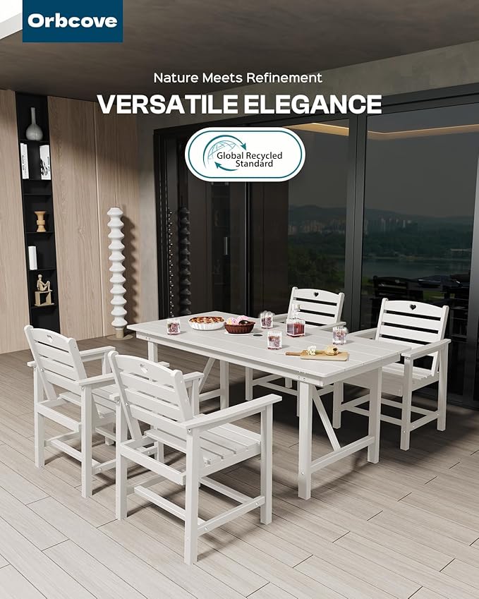 HDPE 2-Piece Outdoor Dining Chairs, Weather-Resistant Heart-Cutout Design Patio Dining Chairs, Outdoor Furniture for Lawn, Patio, Porch, Deck, Poolside, Yard (White)
