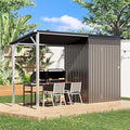 AECOJOY 10x4 Outdoor Open-Sided Storage Shed, 5x3 FT Sheds & Outdoor Storage Clearance with 5x3 Covered Porch, 30 Sq.Ft Covered, 2-in-1 Metal Small Shed with Attached Hardtop Metal Pergola Gazebo