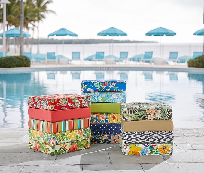 BrylaneHome Extra-Thick Seat Cushion - 23”L x 22”W x 5.5”H - Patio & Outdoor - Water, Stain & Fade Resistant - Geranium