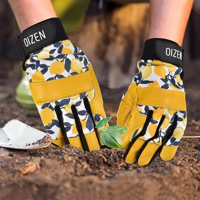 2 Pair Cowhide Leather Thorn Proof & Puncture Resistant Gardening Gloves for Women and Men, Touchscreen Compatible Working Gloves for Weeding, Digging, Planting, Gardening Gifts for Women (Medium)