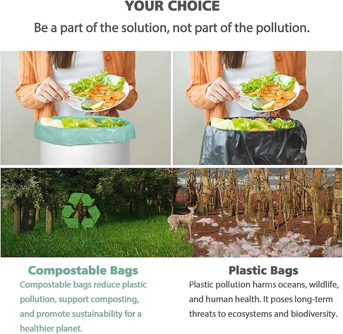 Biodegradable 8 Gallon Trash Bags, AYOTEE Garbage Bags 8 gallon, Compostable Medium Trash Bag, Unscented Leak Proof Bag for Office, Home, Bathroom, Bedroom, Car, Kitchen, Pet(Green)