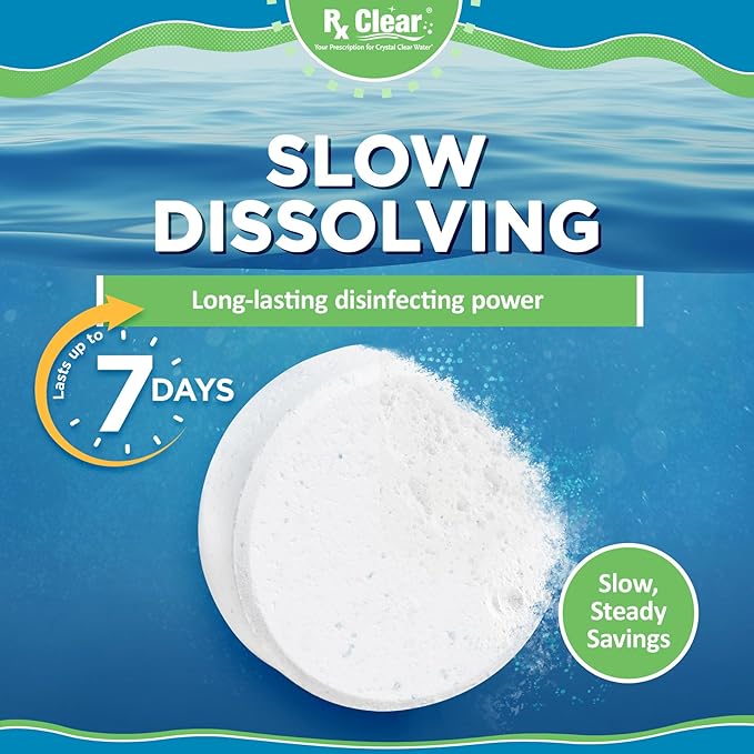 Rx Clear 3" Inch Chlorine Tabs | 50 Pounds | Individual Stabilized Chlorinating Tablets for Sanitizing Swimming Pools | Long Lasting, Slow Dissolving, and UV Protected