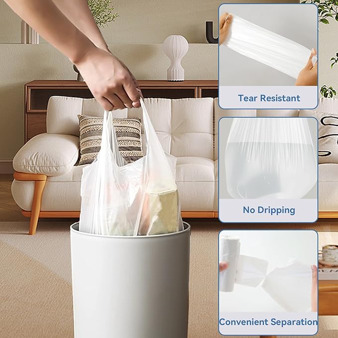 2.6 Gallon Trash Bag with Handles, Unscented Clear Garbage Bags, 0.9Mil Thickness, 3g/pcs, Size 40x50cm, Pack of 112