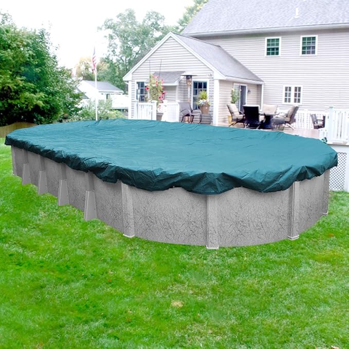 Pool Mate 16 x 25 ft Deluxe Blue Winter Oval Pool Cover for Above Ground Pools, 4 ft Overlap (20 x 29 ft Cover Size), Solid 10 x 10 Scrim, 2.91 oz/yd2, 12-Year Warranty, Style: 581625-4A