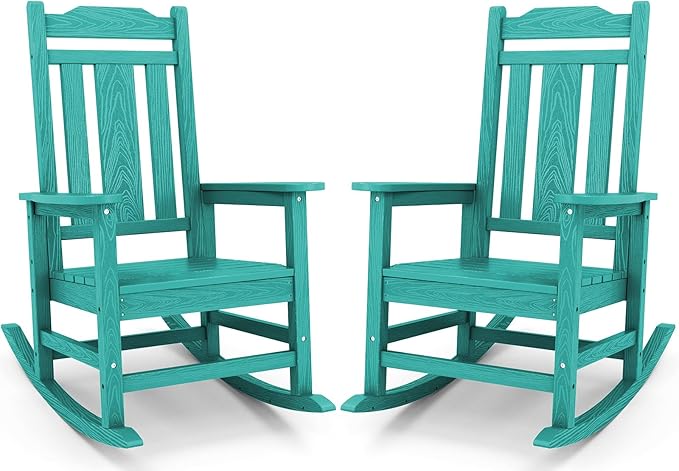 SERWALL HDPE Rocking Chairs Set of 2, Outdoor Rocking Chair for All Weather Use, Patio Rocking Chair for Adults, Aruba