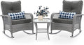 UDPATIO 3 Piece Patio Furniture Set, Wicker Rocking Bistro Set with 2 Rockers, 1 Side Table and 4‘’ Thick Cushions for Backyard, Porch, Balcony, Poolside, Porch, Balcony, Poolside, Grey