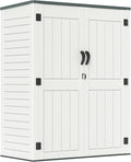 4.5 x 5.7 FT Outdoor Storage Shed, 59 Cuft Outside Waterproof Storage Cabinet, HDPE Resin Plastic 385 Gallon Outdoor Storage Container, Vertical Lockable Storage Shed, Light Grey