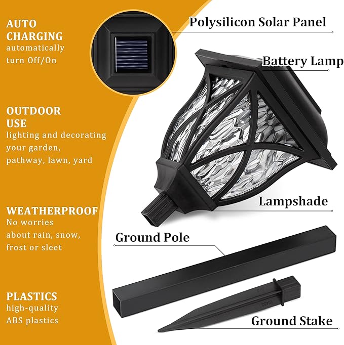GIGALUMI Solar Lights Outdoor Waterproof, 6 Pack LED Solar Garden Lights, Outdoor Decorations, Garden Decor for Yard, Patio, Landscape, Planter, Walkway (Warm White)
